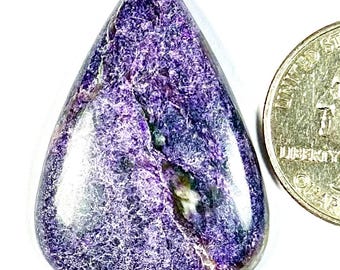 AAA Purpurite Cabochon, Pear Shape Loose Gemstone, 39 Crt (38x26x5 mm)