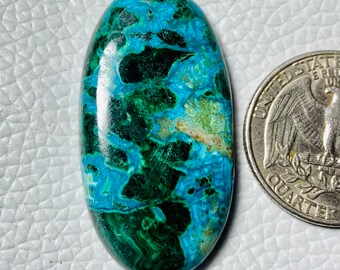 CRYSOCOLLA MELACHIT, Edelstein, Designer Papageiflügel Chrysokoll, Edelstein 53CRT (39x21x6), mm #1680