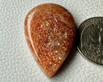 AAA+ 100% natuurlijke gouden zonnesteen cabochon edelsteen fonkeling confetti zonnesteen, oranje fonkelende zonnesteen edelsteen, 57 crt 37 x 25 x 8 mm