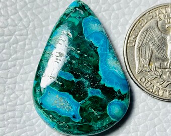 CRYSOCOLLA MELACHIT, Edelstein, Designer Papageiflügel Chrysokoll, Edelstein 41CRT (32x22x6), mm #1699
