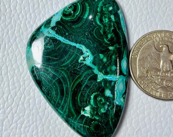 CRYSOCOLLA MELACHIT, Edelstein, Designer Papageiflügel Chrysokoll Cabochon, loser Edelstein 114CRT (51x34x6), mm #858