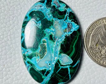 CRYSOCOLLA MELACHIT, Edelstein, Designer Papageiflügel Chrysokoll, Edelstein 74CRT (40x28x6), mm #1704