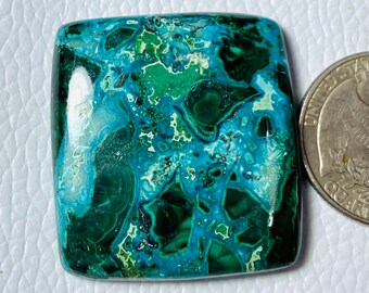 CRYSOCOLLA MELACHIT, Edelstein, Designer Papageienflügel Chrysokoll Cabochon, Edelstein 100CRT (35x32x7), mm #854