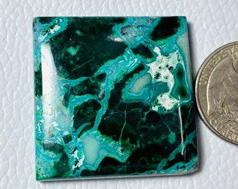 CRYSOCOLLA MELACHIT, Edelstein, Designer Papageiflügel Chrysokoll Cabochon, Edelstein 110CRT (34x34x6), mm #851