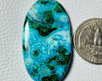 CRYSOCOLLA MELACHIT, Edelstein, Designer Papageiflügel Chrysokoll, Edelstein 59CRT (44x25x5),mm #1690