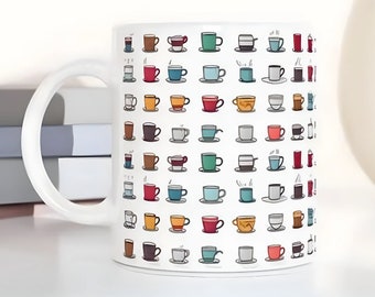 300ml White Ceramic Mug for Coffee Lovers: Unique multi-cup design, dishwasher and microwave safe