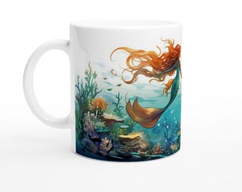 Personalised Mermaid Mug 300ml - Magical Coffee Mug with Name - Copper Green