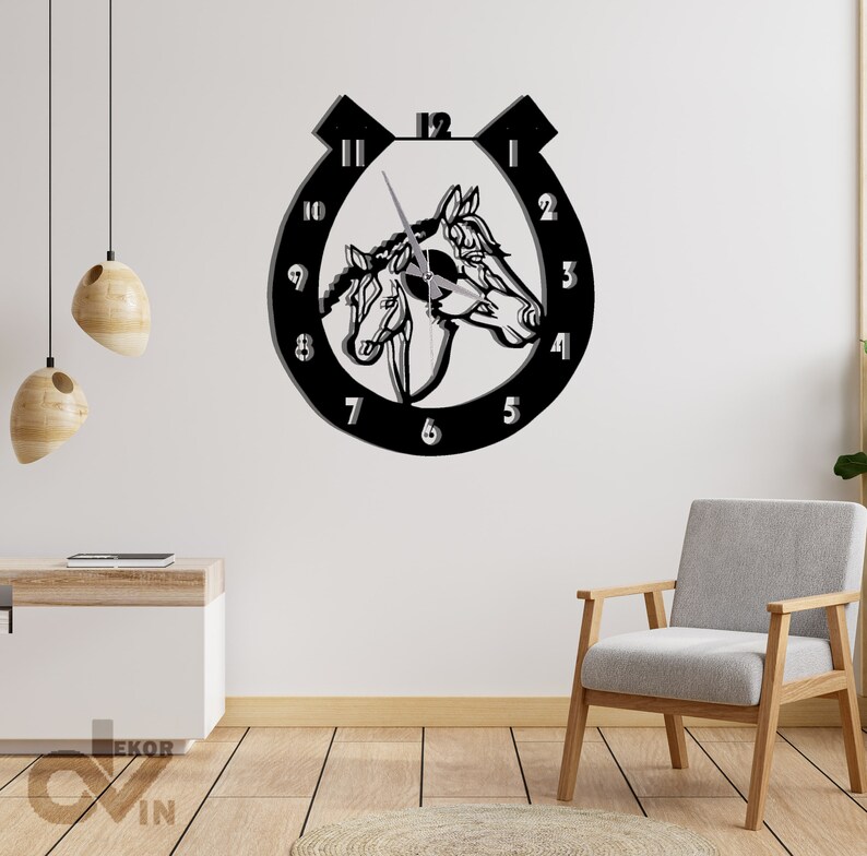 Horse and Horseshoe Metal Wall Clock Modern Wall Clock Etsy