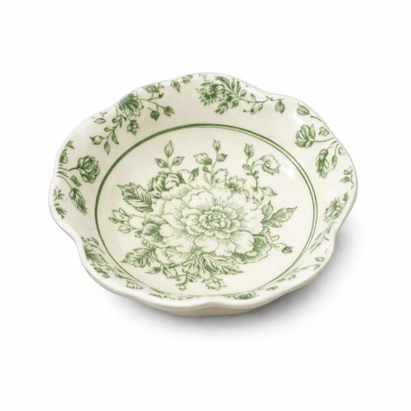 Vintage Floral Jewelry Dish, Green Scalloped Trinket Dish, Cottagecore Ring Holder, Bridesmaid Gift, Vanity Decor