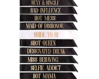 Bachelorette Party Sash Set | Gold Letter Satin Ribbon
