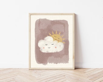 The sun and the cloud kids room poster - Midcentury modern nursery wall art - Pastel whimsical bohemian wall decor - DIGITAL PRINT 16x20