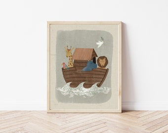 Noah’s ark wall art poster - Abstract print kids room nursery decor - Midcentury modern illustration - DIGITAL PRINT 16x20