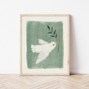 Peace dove wall art poster - Abstract print kids room nursery decor - Midcentury modern illustration - DIGITAL PRINT 16x20