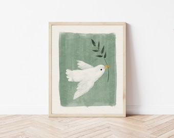 Peace dove wall art poster - Abstract print kids room nursery decor - Midcentury modern illustration - DIGITAL PRINT 16x20