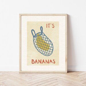Bananas in a mesh bag wall art poster - Modern style abstract groceries illustration - DIGITAL PRINT 16x20