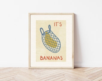 Bananas in a mesh bag wall art poster - Modern style abstract groceries illustration - DIGITAL PRINT 16x20