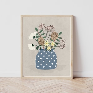 Flores en un jarrón boho art print - Ramo de flores pastel caprichoso cartel de arte de pared - Flores silvestres de pradera de campo - IMPRESIÓN DIGITAL 16x20