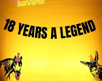 18 YEARS A LEGEND.  Funny 18th Birthday banner. Funny/Rude 18th birthday Party banners for fun party people. 18th birthday decorations