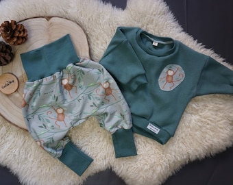 Babyset Gr. 62, Pumphose Mitwachshose Oversized Hoodie Pullover Motivset Kleiderset Affe monkey Baby Kleinkind - SOFORTKAUF