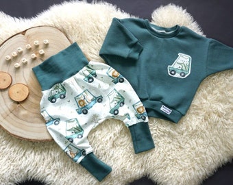 Babyset Gr. 62, Pumphose Mitwachshose Oversized Hoodie Pullover Motivset Kleiderset Tiere im Dschungel mit Autos Baby Kleinkind - SOFORTKAUF