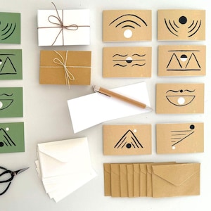 Conjunto de cartões de felicitações de ritmo – 8 cartões de símbolos de ritmo projetados por artistas, escolha entre sálvia ou creme