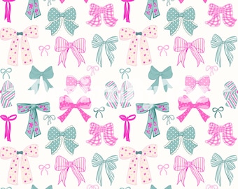 Christmas Pink and Green Bows Seamless Pattern: Hand Drawn Coquette Fabric Print (Instant Download)