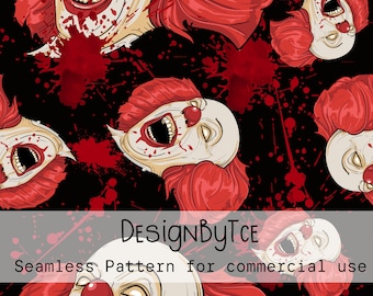 Horror Scream Clown Seamless Pattern: Halloween Fabric File (Digital)