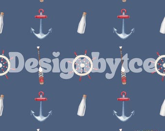 Rudder and Anchor Seamless Pattern: Fabric Printing (Digital Download, RGB Color)