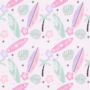 Summer Aloha Surfboard Seamless Pattern Files for Fabric Printing Sublimation Custom Fabric File, Tropical Leaves Repeat Pattern