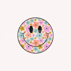 Blumen Lächeln Gesicht PNG, Blumen Png, Distressed glückliches Gesicht Png, passende Sublimationsdatei, Groovy Png, Blumen PNG-Datei, Shirt Sublimation