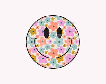 Floral Smile Face PNG: Groovy Sublimation File