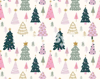 Xmas Trees Y2K Retro Seamless Pattern: Hand Drawn Christmas Fabric Print (Instant Download)
