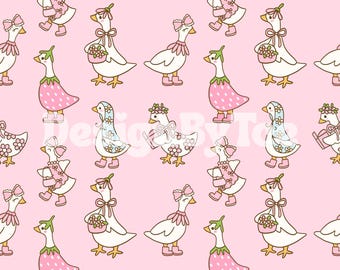 Coquette Silly Goose Seamless Mönster: Rosa Anka Tyg (Digital Fil)