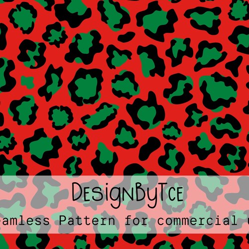 Motivo natalizio senza soluzione di continuità con leopardo rosso e verde (download digitale)