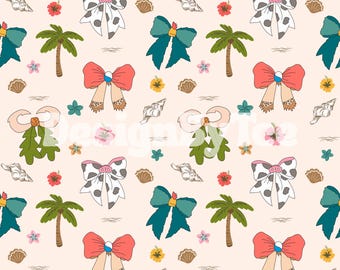 Magical Ocean Princess Bows Moana Seamless Pattern Files for Fabric Printing, Summer Girly Seamless Pattern Digital Prints