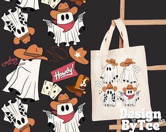 Cowboy Ghost Seamless Pattern: Western Halloween PNG Bundle