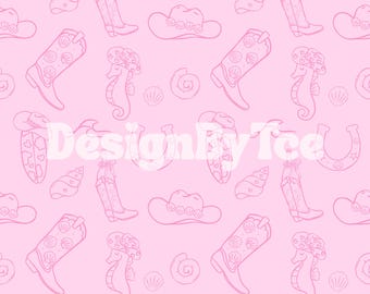 Coastal Cowgirl Pink Seamless Pattern: Fabric Printing File (JPEG)
