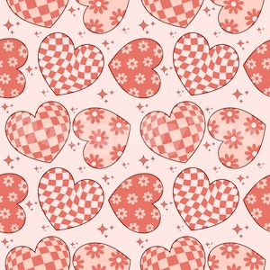 Controleer bloemen golvend hart naadloze patroonbestanden voor Valentijnsdag stof afdrukken sublimatie aangepaste stof ontwerpbestand
