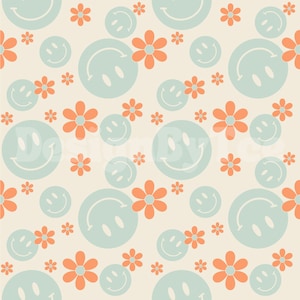 Smile Face with Orange Daisy Seamless Pattern Files for Girly Fabric Printing Sublimation Custom Fabric Design File Digital Paper