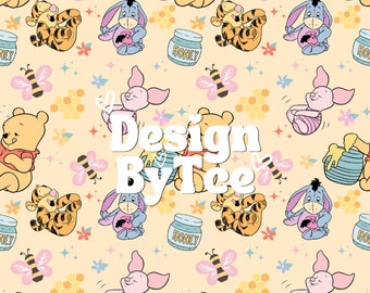 Baby Pooh Seamless Pattern for Fabric Printing, Retro Seamless Bee Pattern for Fabric Sublimation for Baby Fabric, Commercial Use
