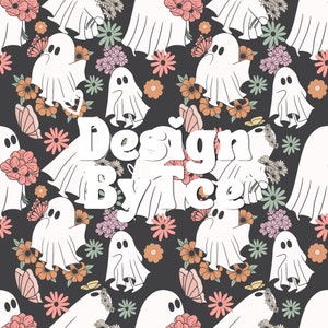 Boho Floral Ghost Halloween Seamless Pattern Files for Fabric Printing Sublimation Custom Fabric Design File