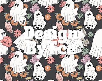 Boho Floral Ghost Halloween Seamless Pattern Files for Fabric Printing Sublimation Custom Fabric Design File