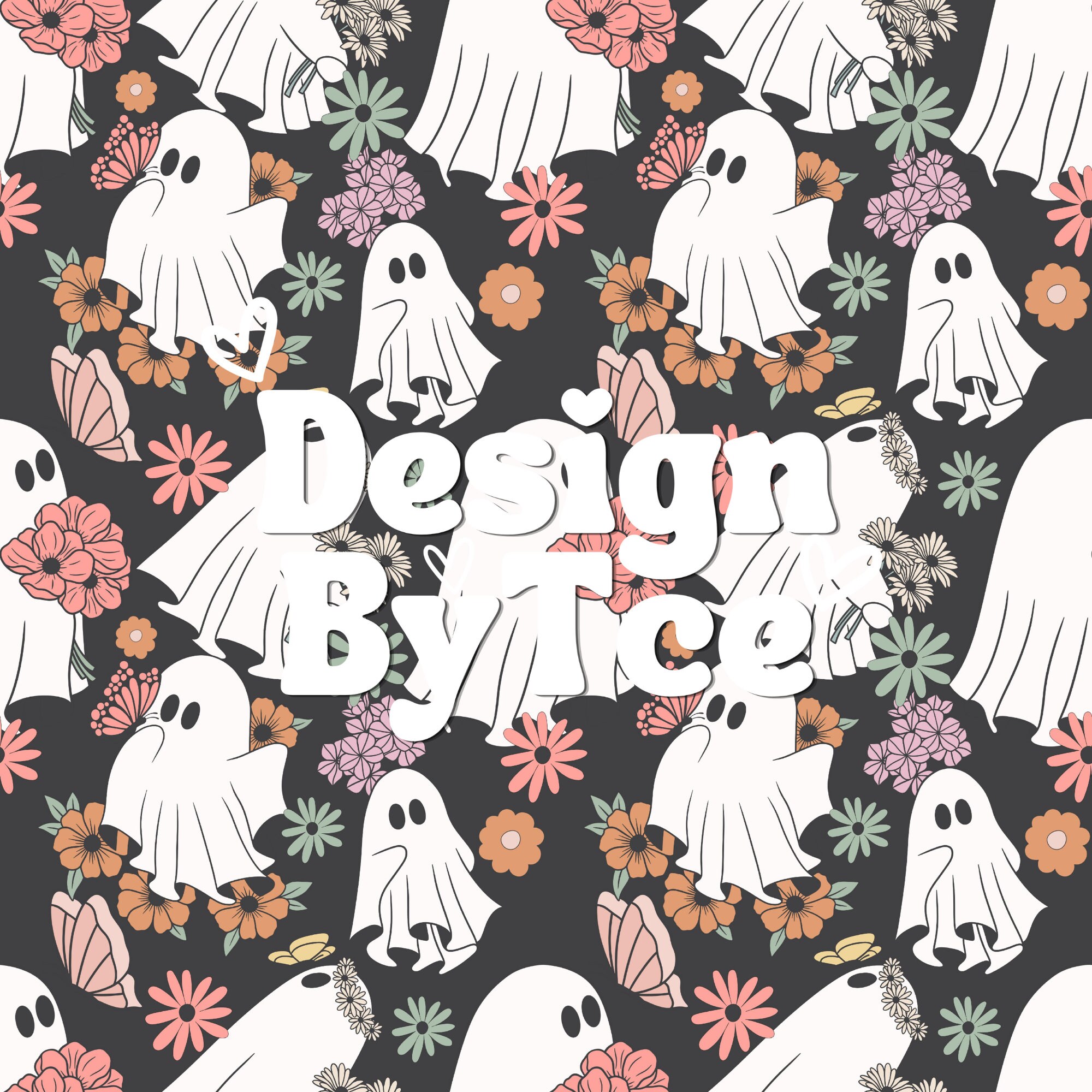 Boho Floral Ghost Halloween Seamless Pattern: Fabric Printing File ...