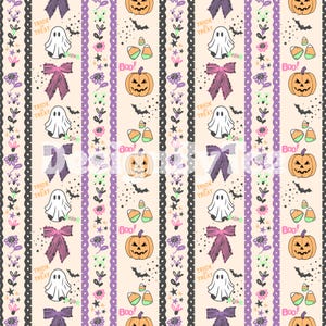 Halloween Stripes Ghost, Pumpkin and Bows with Star and Bats Seamless Pattern Files for Fabric Printing Sublimation Custom Design File
