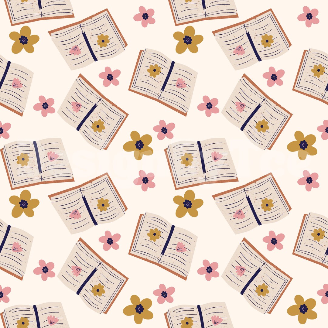 Floral Retro Books Seamless Pattern: Fabric Printing, Sublimation ...