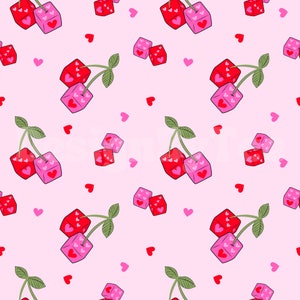 Valentines Kirschwürfel Nahtlose Muster Dateien für Valentinstag Stoffdruck Sublimation Benutzerdefinierte Stoff Design Datei