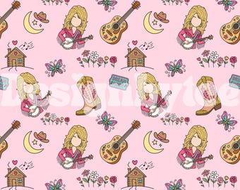 Retro Country Music Singer Seamless Pattern | Colorful Digital Fabric Printing
