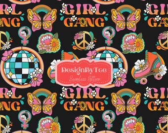 Retro 70s Girl Gang Y2K Seamless Pattern Files for Fabric Design Fabric Sublimation Printing