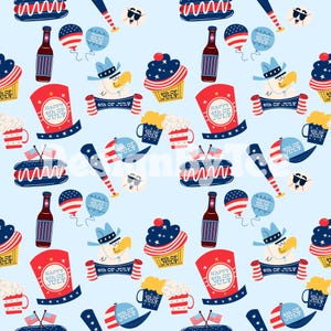 Wurst und Baseball Jungen Rot, Weiß und Blau Nahtlose Musterdateien für den Stoffdruck, FOJ-Wiederholungsmusterdatei für die Stoffsublimation