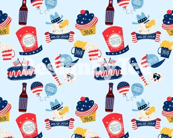 4th of July Seamless Pattern: Baseball, Sausage, Red White Blue (JPEG)